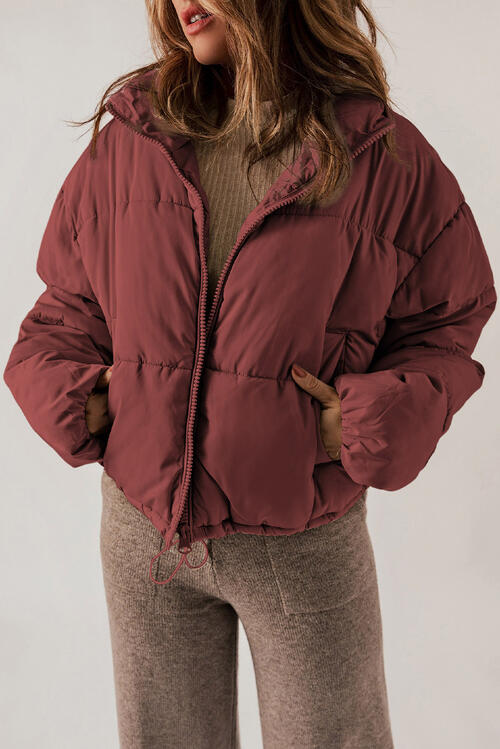 BELLA trendsi puff jacket with a quilted design, standing collar, and front zip closure, displayed on a neutral background.