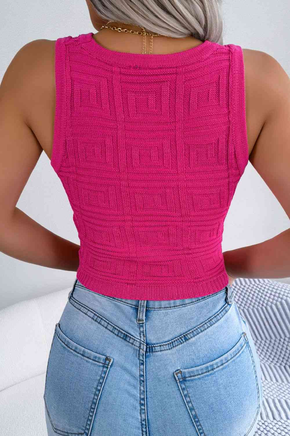 BELLA BLA sleeveless knit top with stylish cutout design, perfect for trendy casual outfits.