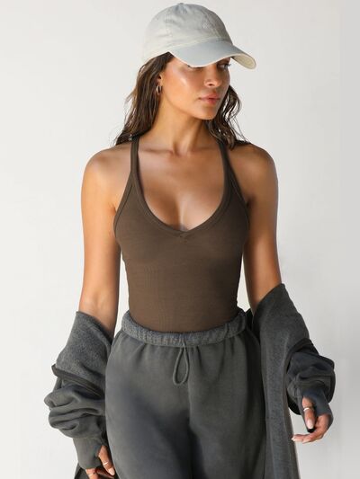 BELLA scoop neck wide strap tank top, close-up view showing soft fabric and comfortable fit for casual wear