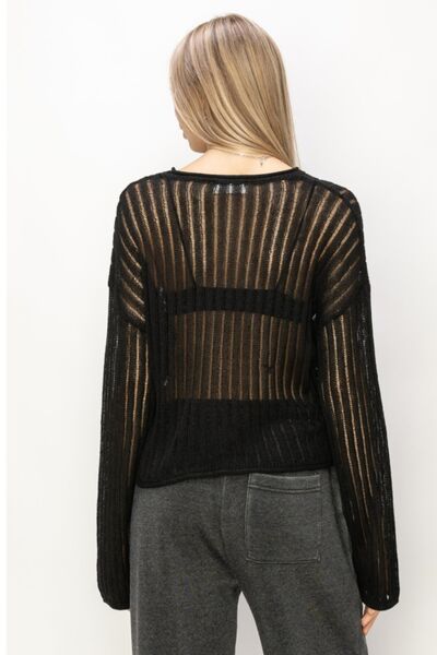 BELLA ribbed long sleeve knit top from Trendsi, featuring a fitted design and textured ribbed fabric.