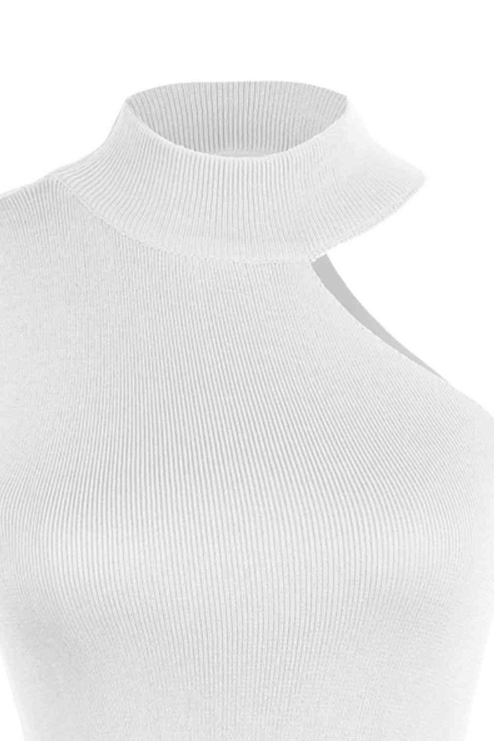 Asymmetrical sleeveless rib-knit top by BELLA BLA featuring a trendy design and textured fabric, perfect for stylish casual wear.