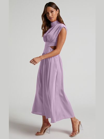 BELLA BLA trendsi sleeveless dress with a cutout mock neck, featuring a fitted silhouette and stylish design.