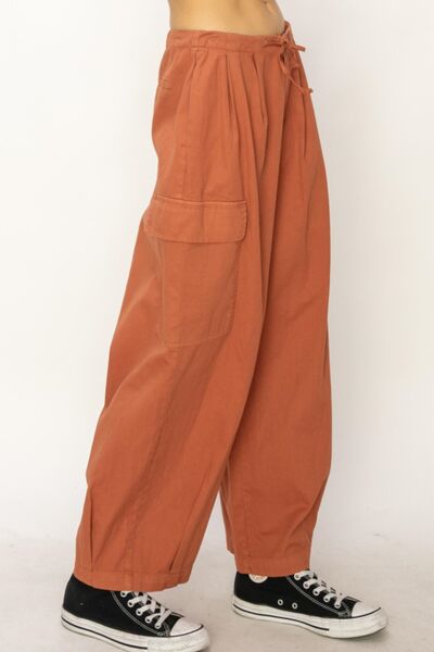 BELLA drawstring cargo wide-leg pants from Trendsi, featuring a relaxed fit, multiple pockets, and casual style.