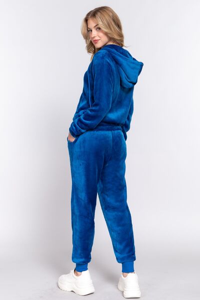 Deep Blue Sleeve Hoodie | Velvet Zip Hoodie Set | The Puchii Shop