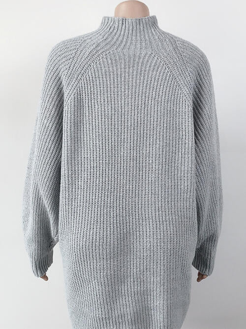 BELLA Zopi mock neck dropped shoulder sweater dress in cozy knit fabric, featuring a relaxed fit and stylish design.