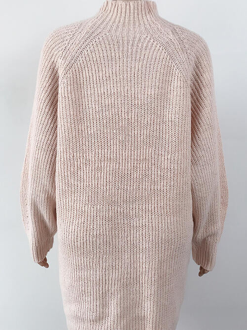 BELLA Zopi mock neck dropped shoulder sweater dress, featuring a cozy knit design with a relaxed fit and stylish silhouette.