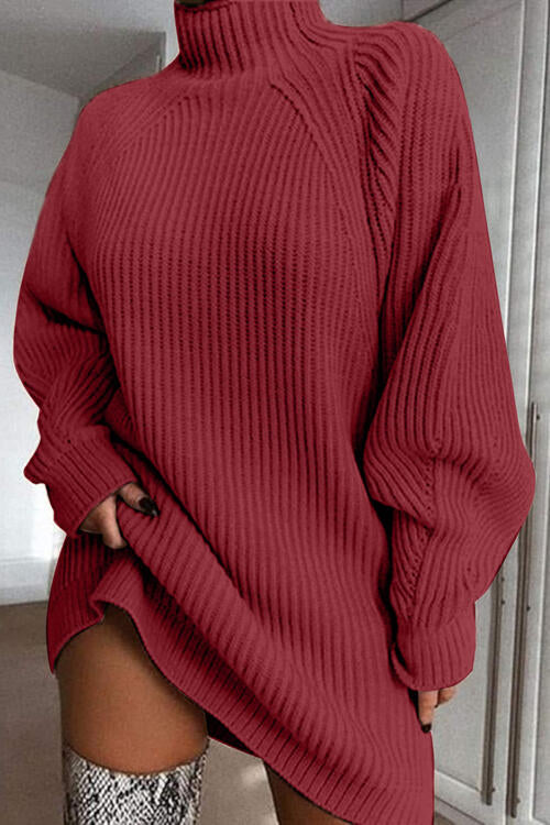 BELLA Zopi mock neck sweater dress featuring dropped shoulders, cozy knit fabric, and a stylish, relaxed fit.