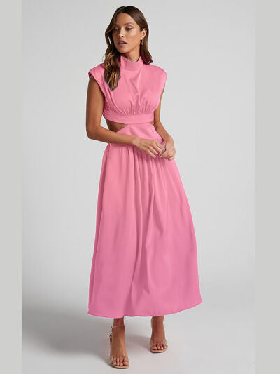 BELLA BLA trendsi cutout mock neck sleeveless dress featuring a fitted silhouette and stylish design, shown in the image.