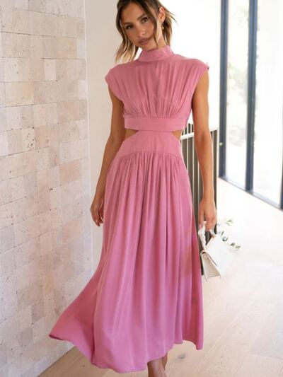 BELLA BLA cutout mock neck sleeveless dress featuring a fitted silhouette and stylish design, perfect for trendy occasions.