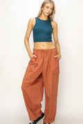 BELLA drawstring cargo wide leg pants featuring multiple pockets and a relaxed fit, stylish and comfortable for casual wear.