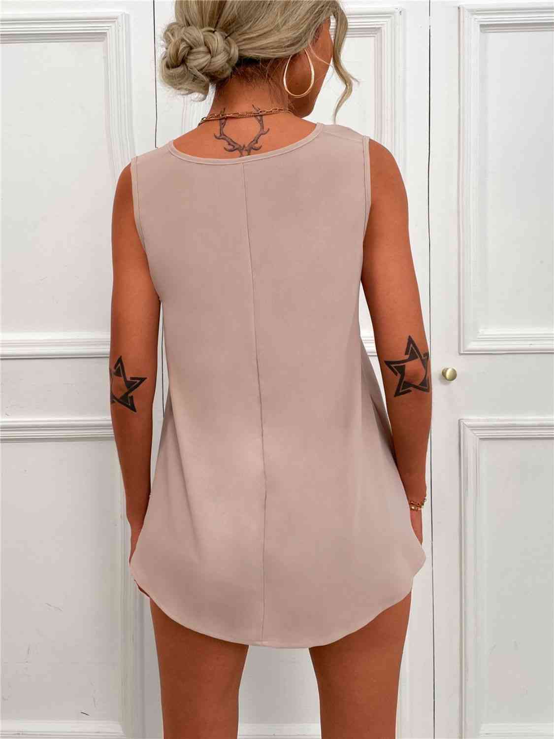 BELLA V-neck curved hem tunic tank from trendsi, featuring a relaxed fit and stylish design, shown in a front view.