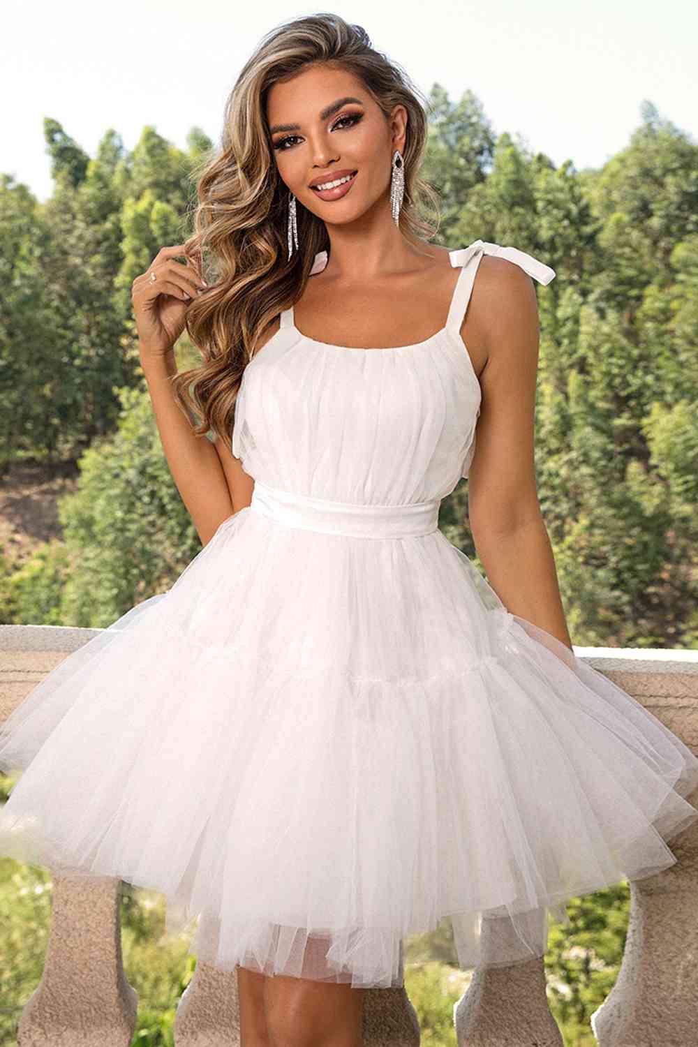 BELLA Zopi tie-shoulder mesh dress with sheer fabric and stylish design, perfect for elegant summer occasions.