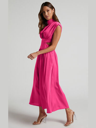 BELLA BLA trendy cutout mock neck sleeveless dress with fitted silhouette, lightweight fabric, and stylish design.